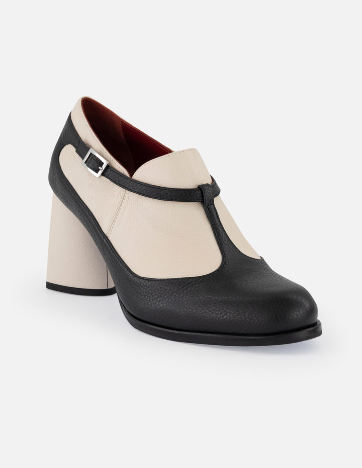 Botines bicolor piel de mujer con detalle plateado