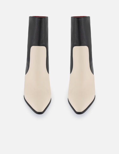 Botines bicolor piel de mujer punta en contraste