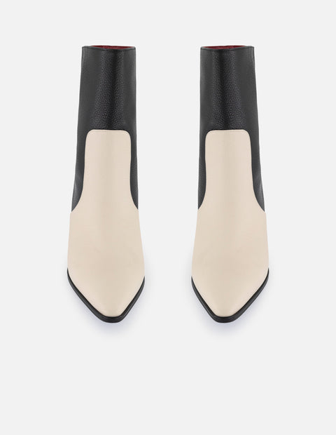 Botines bicolor piel de mujer punta en contraste
