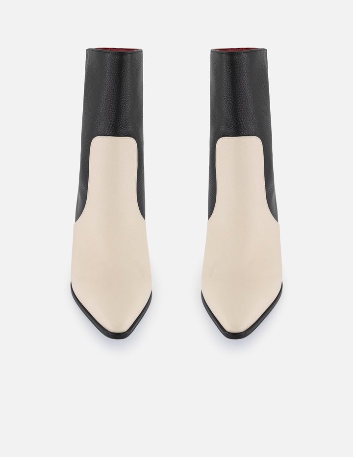 Botines bicolor piel de mujer punta en contraste