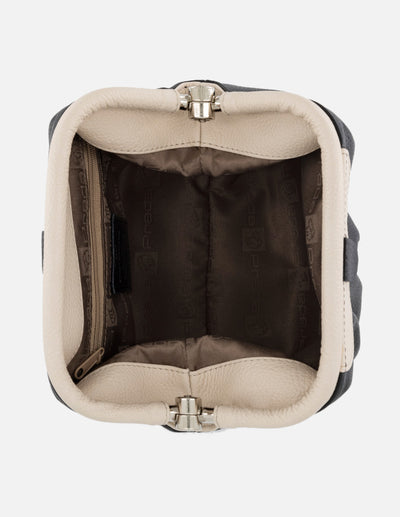 Bolso bowling bicolor piel de mujer cadena color plateado