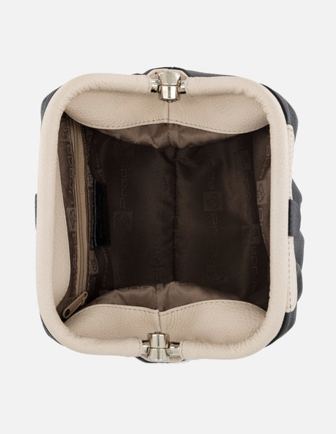 Bolso bowling bicolor piel de mujer cadena color plateado
