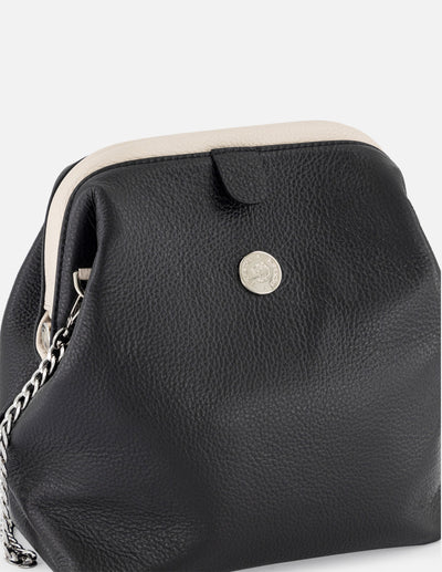 Bolso bowling bicolor piel de mujer cadena color plateado