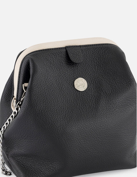 Bolso bowling bicolor piel de mujer cadena color plateado