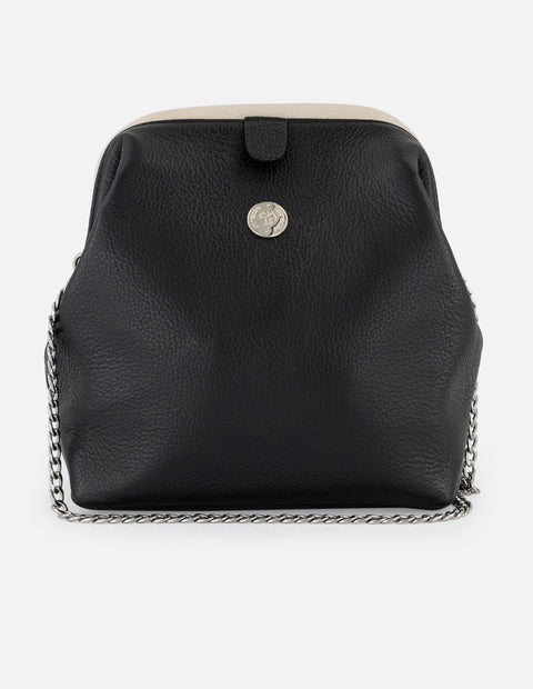 Bolso bowling bicolor piel de mujer cadena color plateado