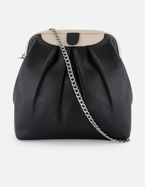 Bolso bowling bicolor piel de mujer cadena color plateado