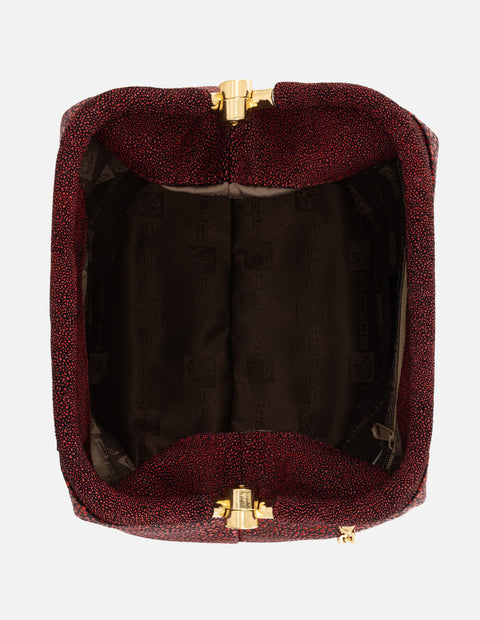 Bolso bowling rojo piel para mujer grabada tipo mantarraya