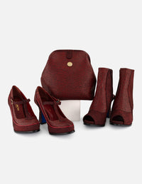 Botines rojos de piel para mujer grabado tipo mantarraya