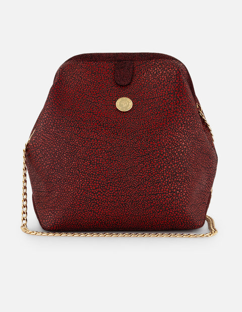 Bolso bowling rojo piel para mujer grabada tipo mantarraya