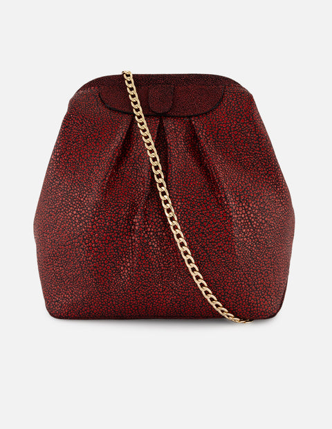 Bolso bowling rojo piel para mujer grabada tipo mantarraya