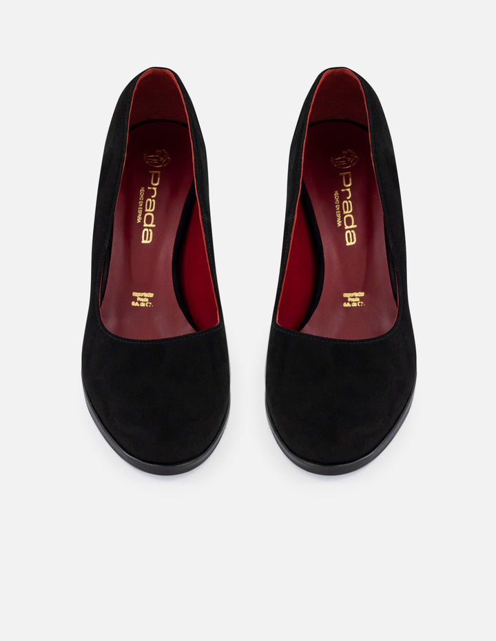 Zapatilla negra ante de mujer con tacón fantasía