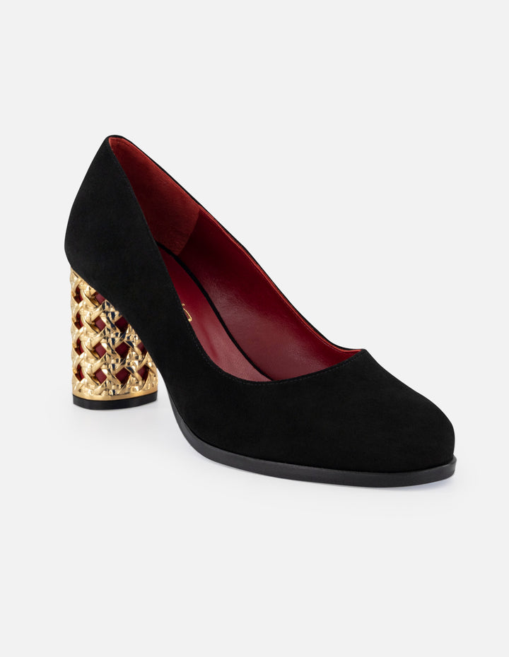 Zapatilla negra ante de mujer con tacón fantasía