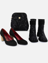 Zapatilla negra ante de mujer con tacón fantasía