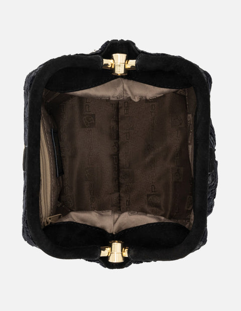 Bolso bowling negro textil de mujer con encaje