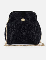 Bolso bowling negro textil de mujer con encaje