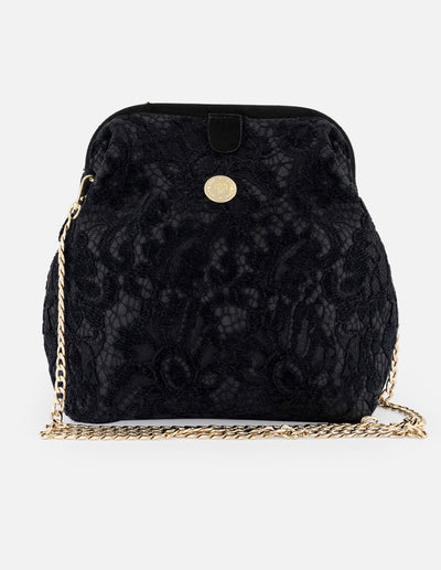 Bolso bowling negro textil de mujer con encaje