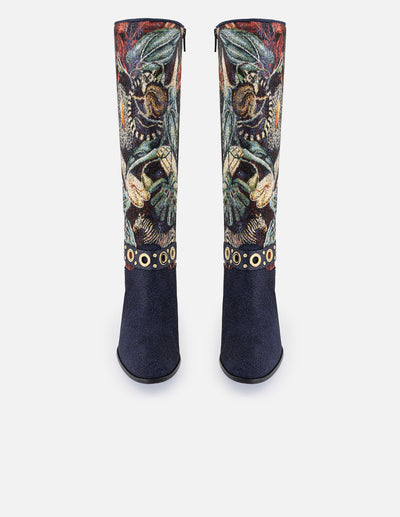 Botas multicolor textil flores de mujer con detalles color dorado