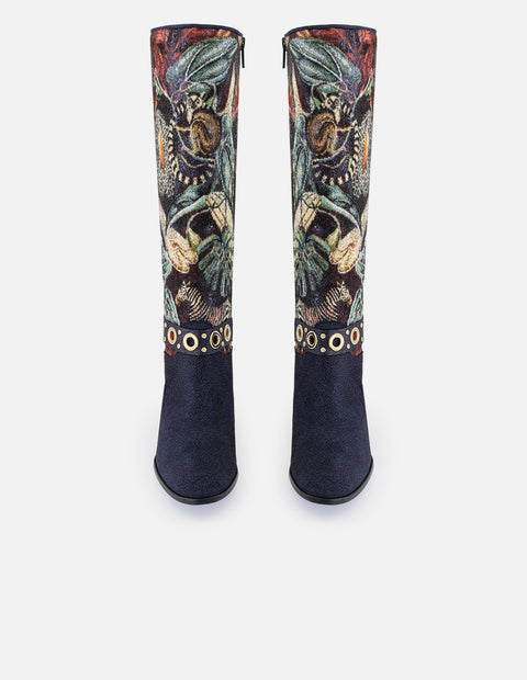 Botas multicolor textil flores de mujer con detalles color dorado
