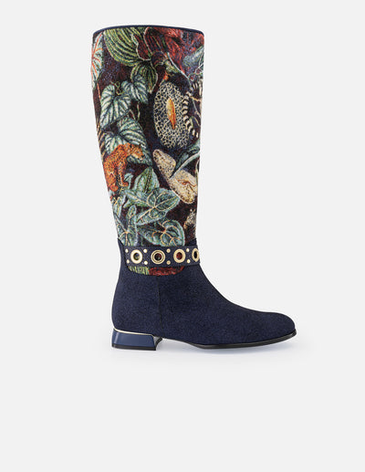 Botas multicolor textil flores de mujer con detalles color dorado