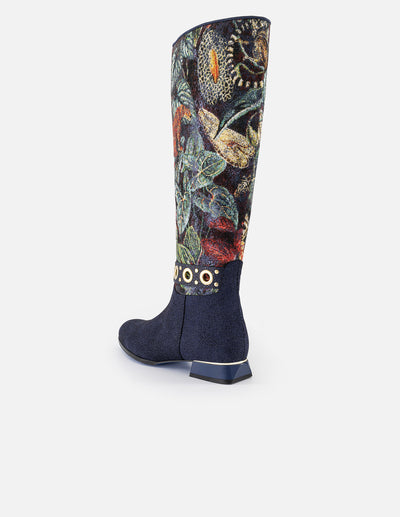 Botas multicolor textil flores de mujer con detalles color dorado