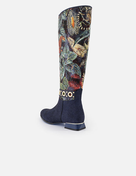 Botas multicolor textil flores de mujer con detalles color dorado