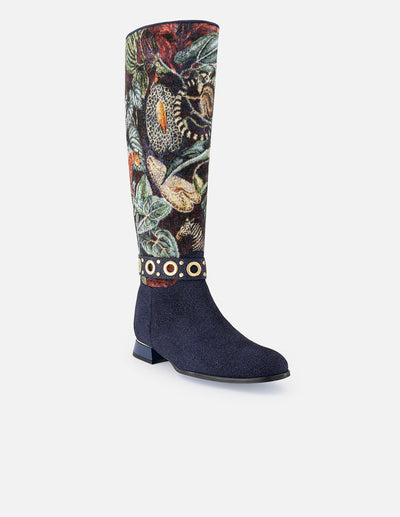 Botas multicolor textil flores de mujer con detalles color dorado