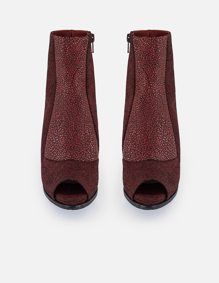 Botines rojos de piel para mujer grabado tipo mantarraya