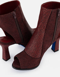 Botines rojos de piel para mujer grabado tipo mantarraya