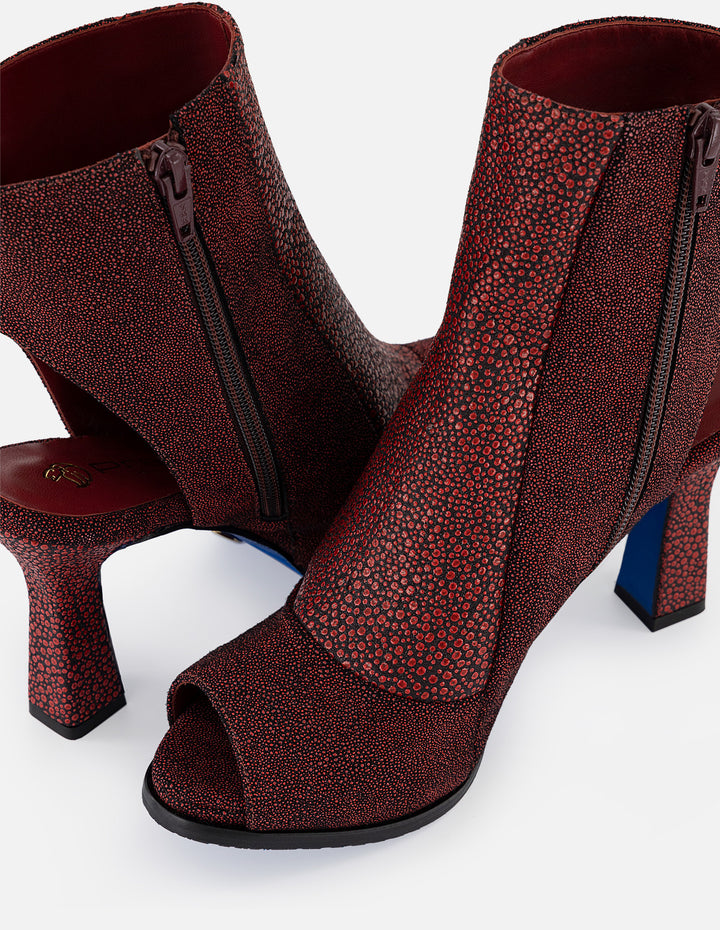 Botines rojos de piel para mujer grabado tipo mantarraya