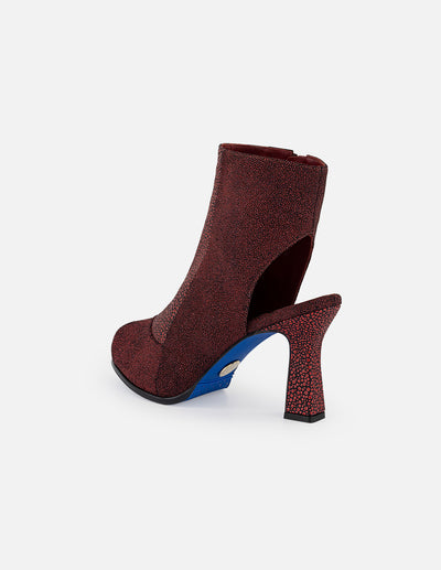 Botines rojos de piel para mujer grabado tipo mantarraya