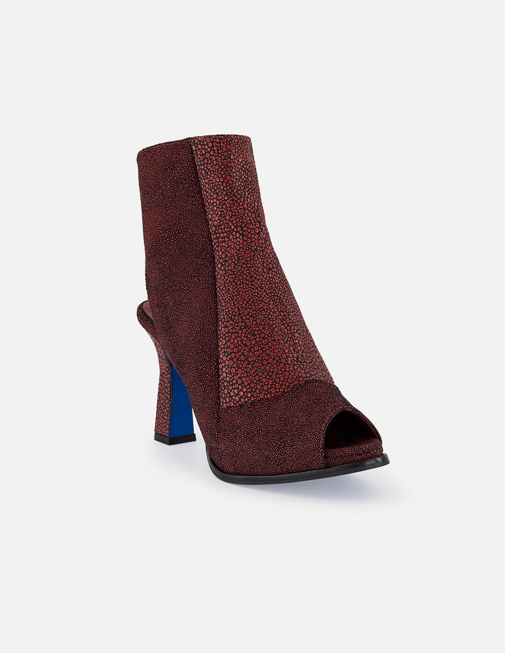 Botines rojos de piel para mujer grabado tipo mantarraya