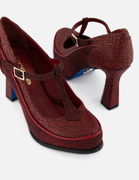 Mercedes rojo piel para mujer grabado tipo mantarraya