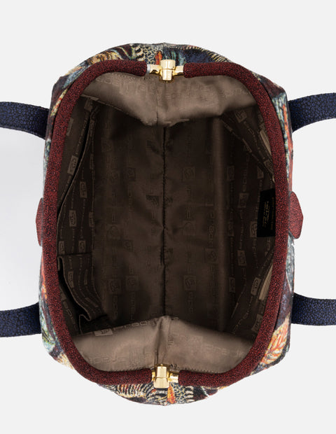 Bolso bowling multicolor textil de mujer flores y rayas
