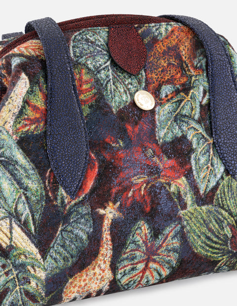 Bolso bowling multicolor textil de mujer flores y rayas