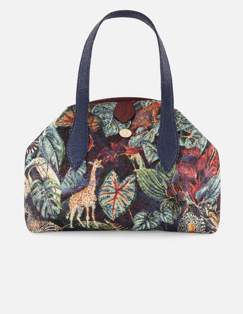Bolso bowling multicolor textil de mujer flores y rayas
