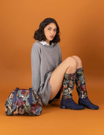 Bolso bowling multicolor textil de mujer flores y rayas