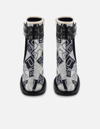 Botines gris textil de mujer combinación de materiales