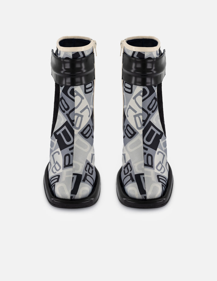 Botines gris textil de mujer combinación de materiales