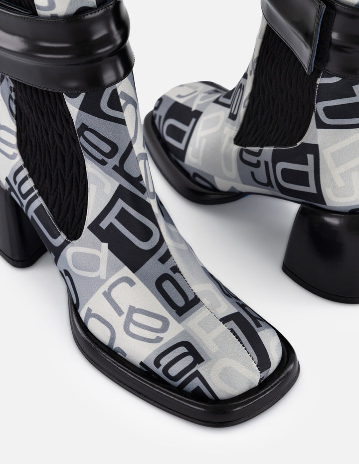 Botines gris textil de mujer combinación de materiales