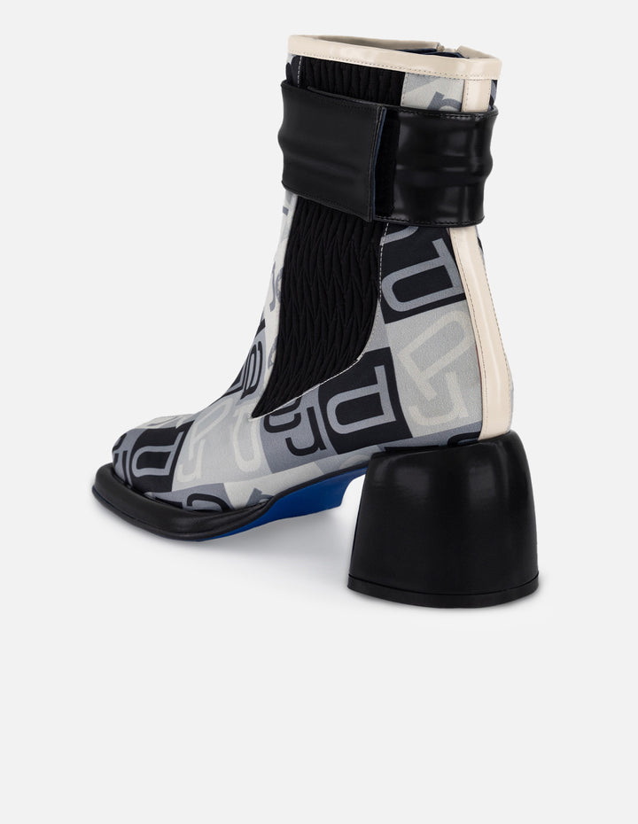 Botines gris textil de mujer combinación de materiales