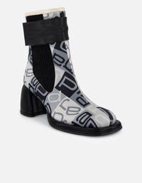 Botines gris textil de mujer combinación de materiales