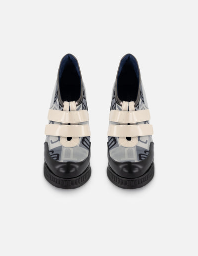Botines gris textil de mujer combinación de materiales