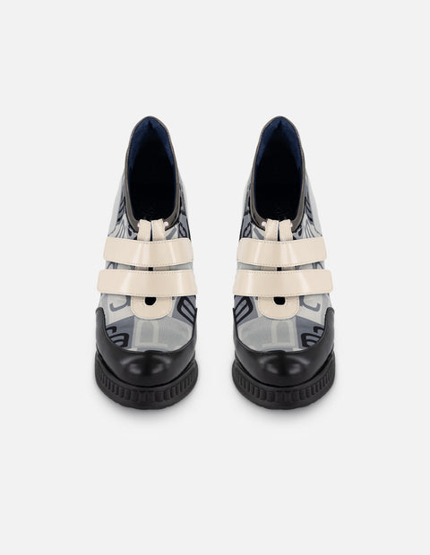 Botines gris textil de mujer combinación de materiales