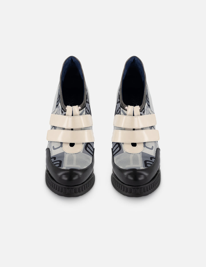 Botines gris textil de mujer combinación de materiales