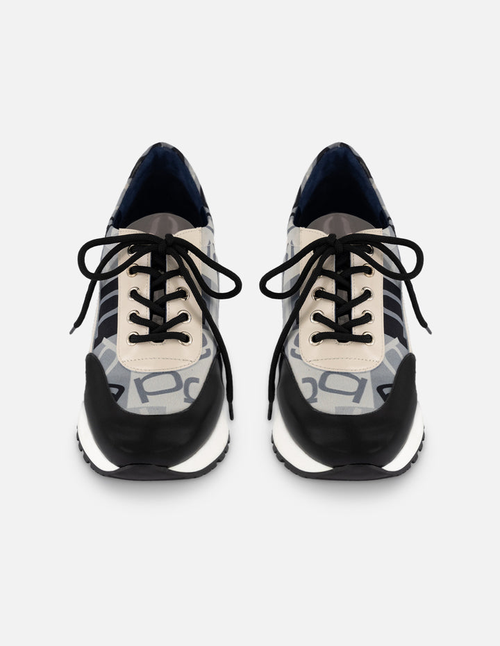 Tenis gris textil de mujer combinación de materiales