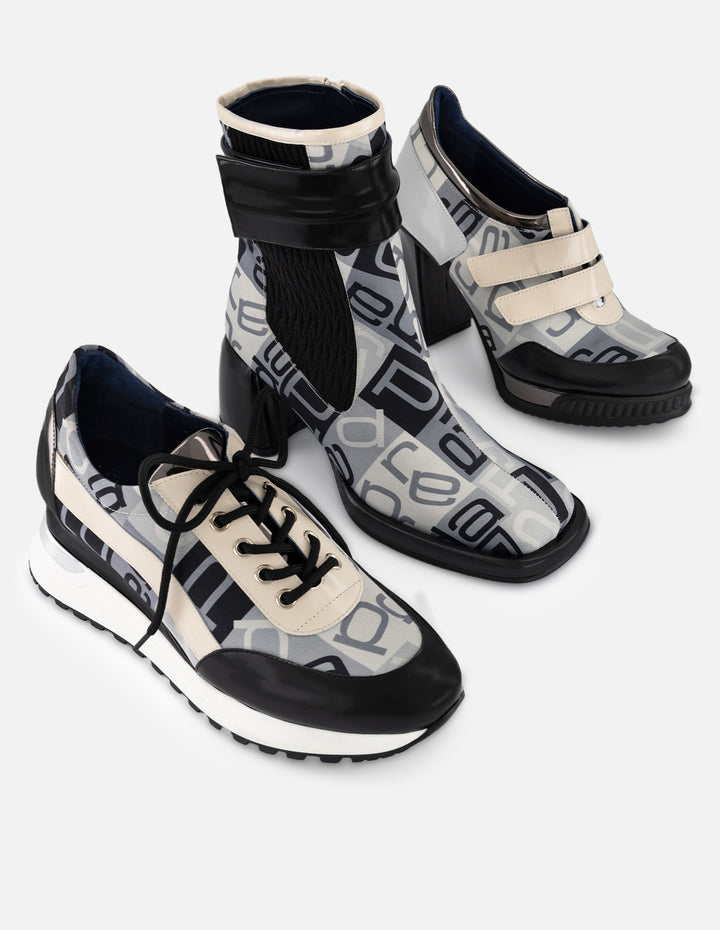 Tenis gris textil de mujer combinación de materiales