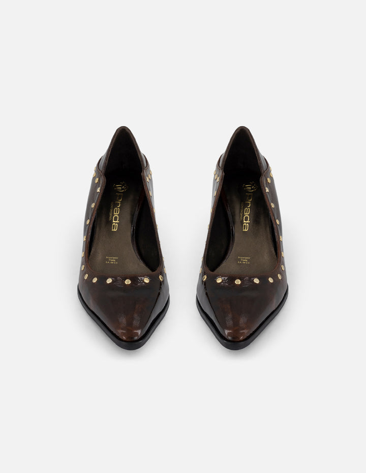 Zapatilla café charol de mujer apariencia degradado