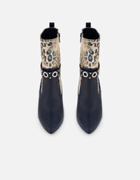 Botines azul de mujer piel en combinación con textil