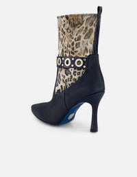 Botines azul de mujer piel en combinación con textil