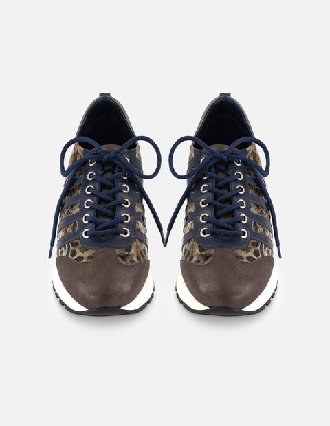 Tenis gris textil de mujer combinación de materiales